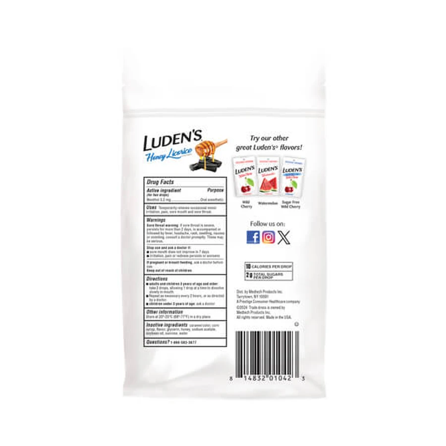 Леденцы с ментолом Luden's анестезирующие для горла и полости рта, мед и лакрица, 30 шт.: цены и характеристики