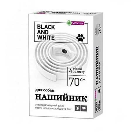 Vitomax Black&White Протипаразитарний нашийник проти бліх та кліщів для собак, білий, 70 см: ціни та характеристики
