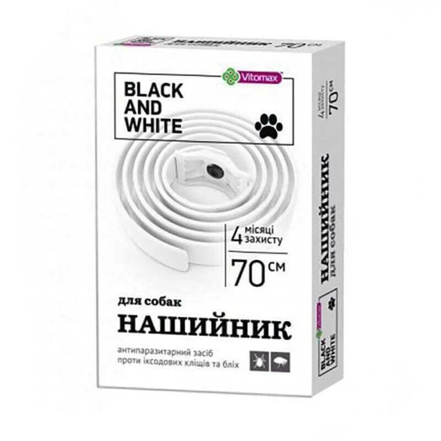 Vitomax Black&White Протипаразитарний нашийник проти бліх та кліщів для собак, білий, 70 см: ціни та характеристики
