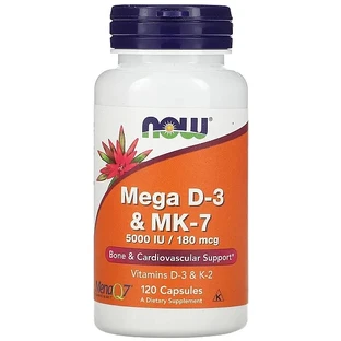 Вітаміни D3 і К2 Now Foods Mega D-3 & MK-7 5000 МО/180 мкг, 120 капсул