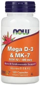 Витамины D3 и К2 Now Foods Mega D-3 &amp; MK-7 5000 МЕ/180 мкг, 120 капсул