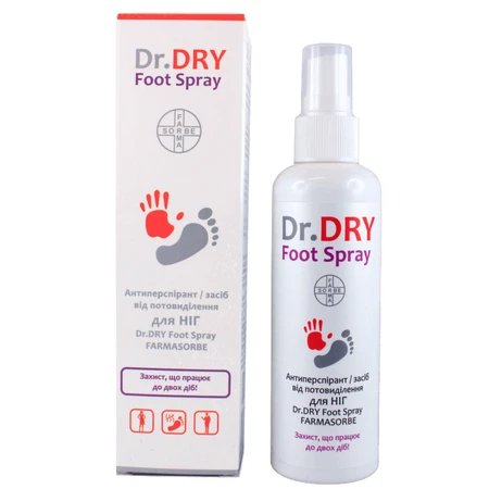 Антиперспирант/средство от потоотделения для НОГ Dr.DRY Foot Spray FARMASORBE, 100 мл: цены и характеристики