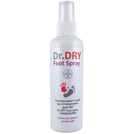 Антиперспирант/средство от потоотделения для НОГ Dr.DRY Foot Spray FARMASORBE, 100 мл: цены и характеристики