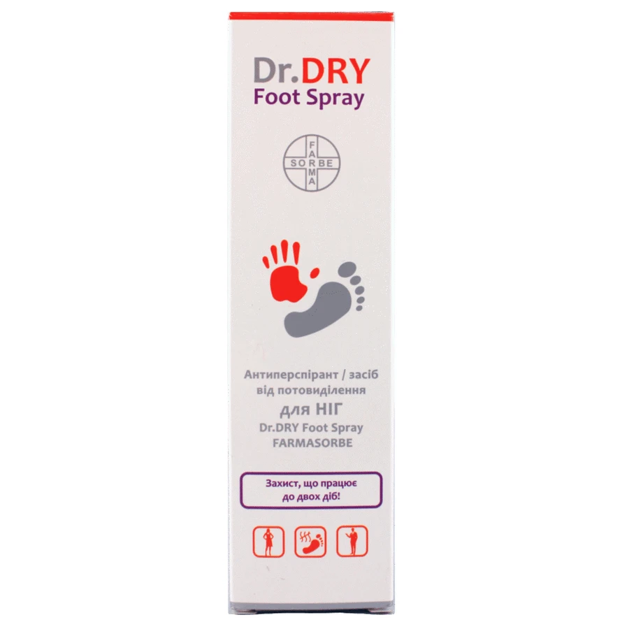 Антиперспирант/средство от потоотделения для НОГ Dr.DRY Foot Spray FARMASORBE, 100 мл: цены и характеристики