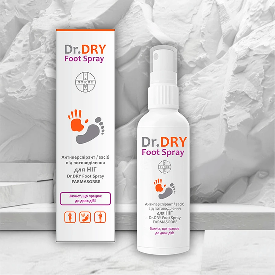 Антиперспирант/средство от потоотделения для НОГ Dr.DRY Foot Spray FARMASORBE, 100 мл: цены и характеристики