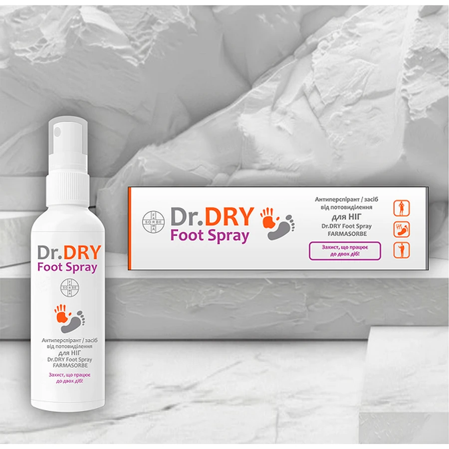 Антиперспирант/средство от потоотделения для НОГ Dr.DRY Foot Spray FARMASORBE, 100 мл: цены и характеристики