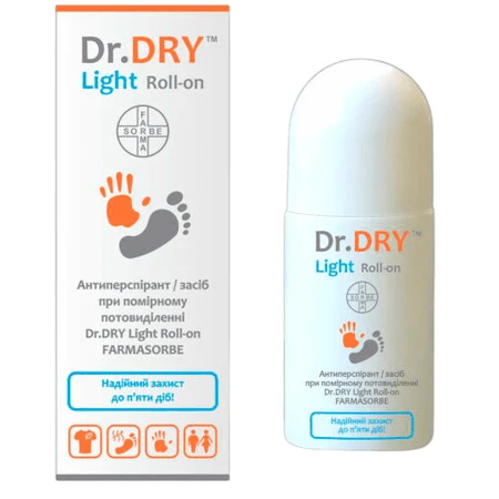 Антиперспірант/засіб при помірному потовиділенні Dr.DRY Light Roll-on FARMASORBE, 50 мл: ціни та характеристики