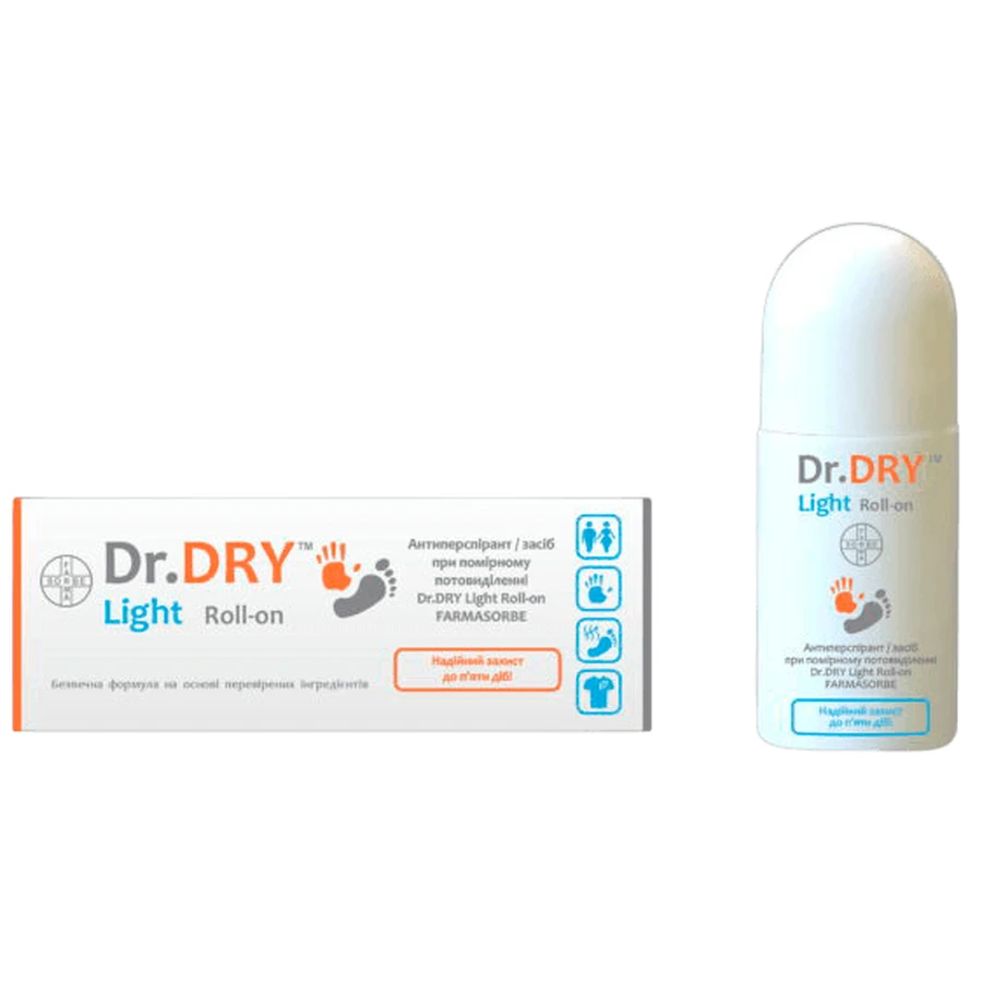 Антиперспірант/засіб при помірному потовиділенні Dr.DRY Light Roll-on FARMASORBE, 50 мл: ціни та характеристики