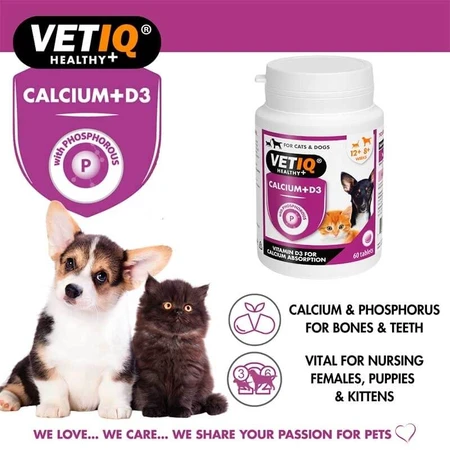VetIQ Kalsium Plus Cats & Dogs Вітамінний комплекс із кальцієм і вітаміном D3 для собак і котів, 60 шт: ціни та характеристики