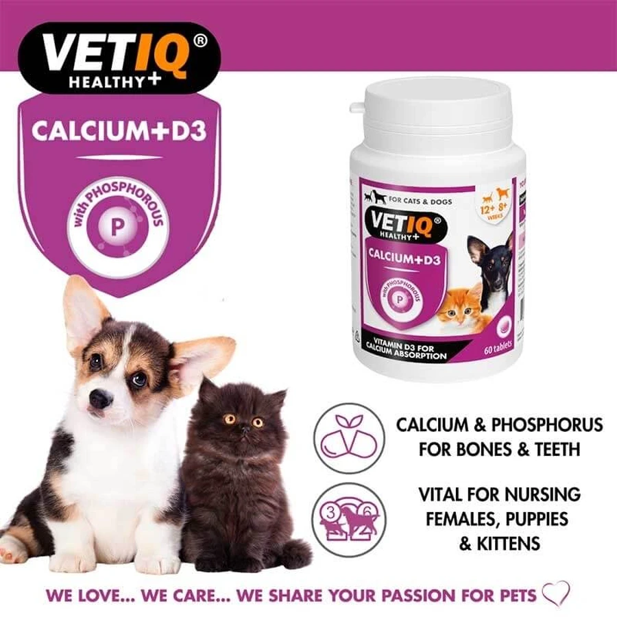 VetIQ Kalsium Plus Cats & Dogs Вітамінний комплекс із кальцієм і вітаміном D3 для собак і котів, 60 шт: ціни та характеристики