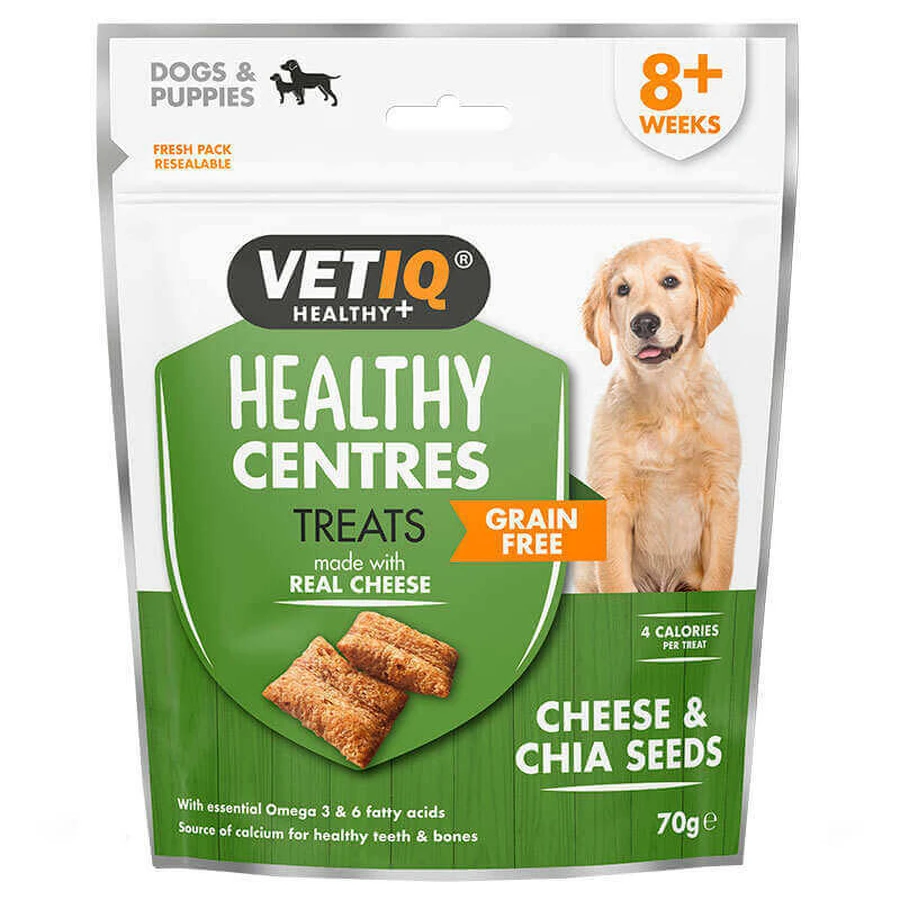 VetIQ Healthy Centers Treats Cheese&Chia Seeds Dogs & Puppies Ласощі з сиром та чіа для здорових зубів, краси шерсті собак і цуценят, 70 г: ціни та характеристики
