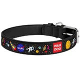 Collar (Коллар) Waudog Design - Ошейник кожаный для собак с рисунком 'NASA' и QR паспортом 2,5х38-49 см (Черный)
