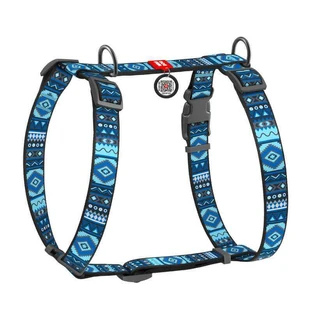 Collar (Цвет) Waudog Nylon - Анатомическая H-образная шлейка для собак с рисунком 'Этно синий' и QR паспортом, M/40-70х50-80 см.