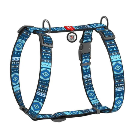 Collar (Цвет) Waudog Nylon - Анатомическая H-образная шлейка для собак с рисунком 'Этно синий' и QR паспортом, M/40-70х50-80 см.: цены и характеристики