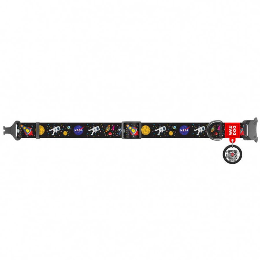 Collar (Коллар) Waudog Nylon - Нашийник для собак з малюнком 'NASA', QR паспортом і металевою пряжкою-фастекс, нейлоновий, 1,5х23-35 см: ціни та характеристики