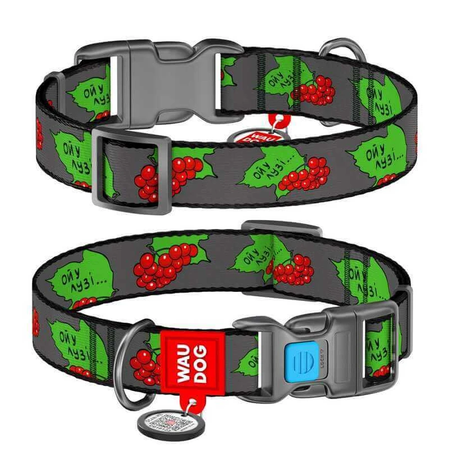 Collar (Коллар) Waudog Nylon - Нашийник для собак з малюнком 'Калина', QR паспортом та пластиковою пряжкою-фастекс, нейлоновий, 1,5х23-35 см: ціни та характеристики