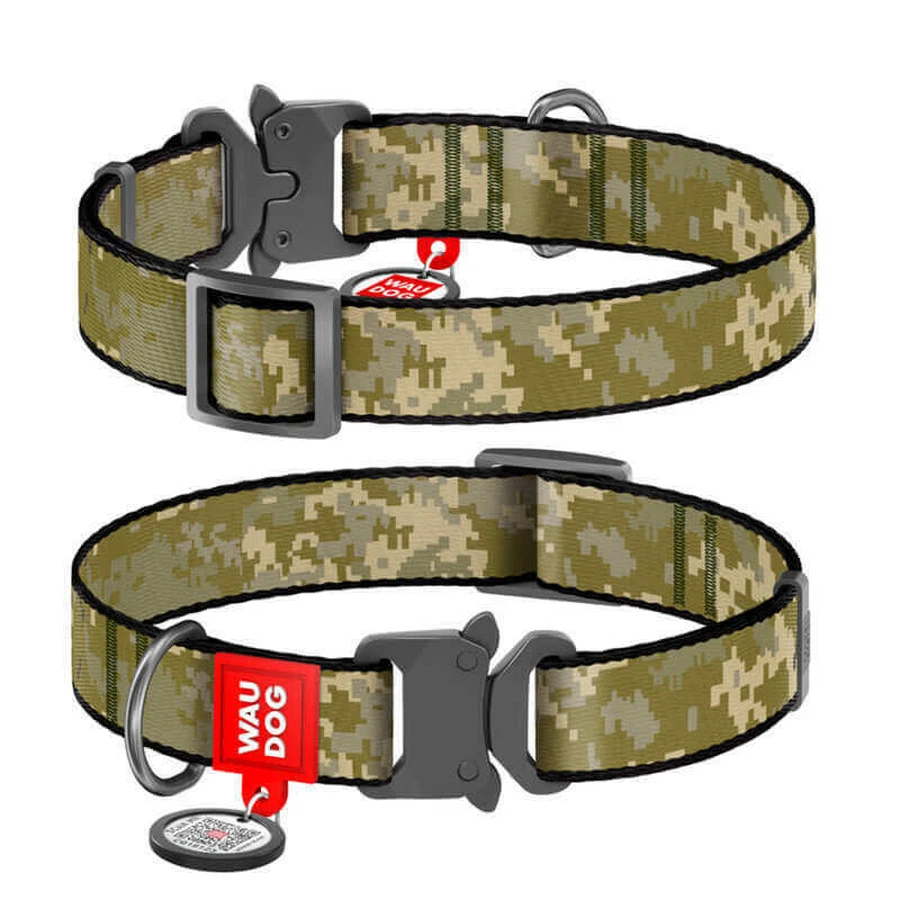 Collar (Коллар) Waudog Nylon - Ошейник для собак с рисунком 'Милитари', QR паспортом и металлической пряжкой-фастекс, нейлоновый, 2,5х31-49 см: цены и характеристики