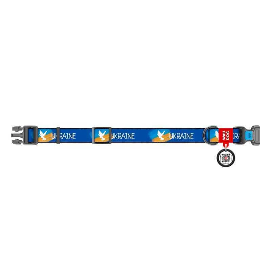 Collar (Коллар) Waudog Nylon - Нашийник для собак з малюнком 'Прапор', QR паспортом та пластиковою пряжкою-фастекс, нейлоновий, 2,5х31-49 см: ціни та характеристики