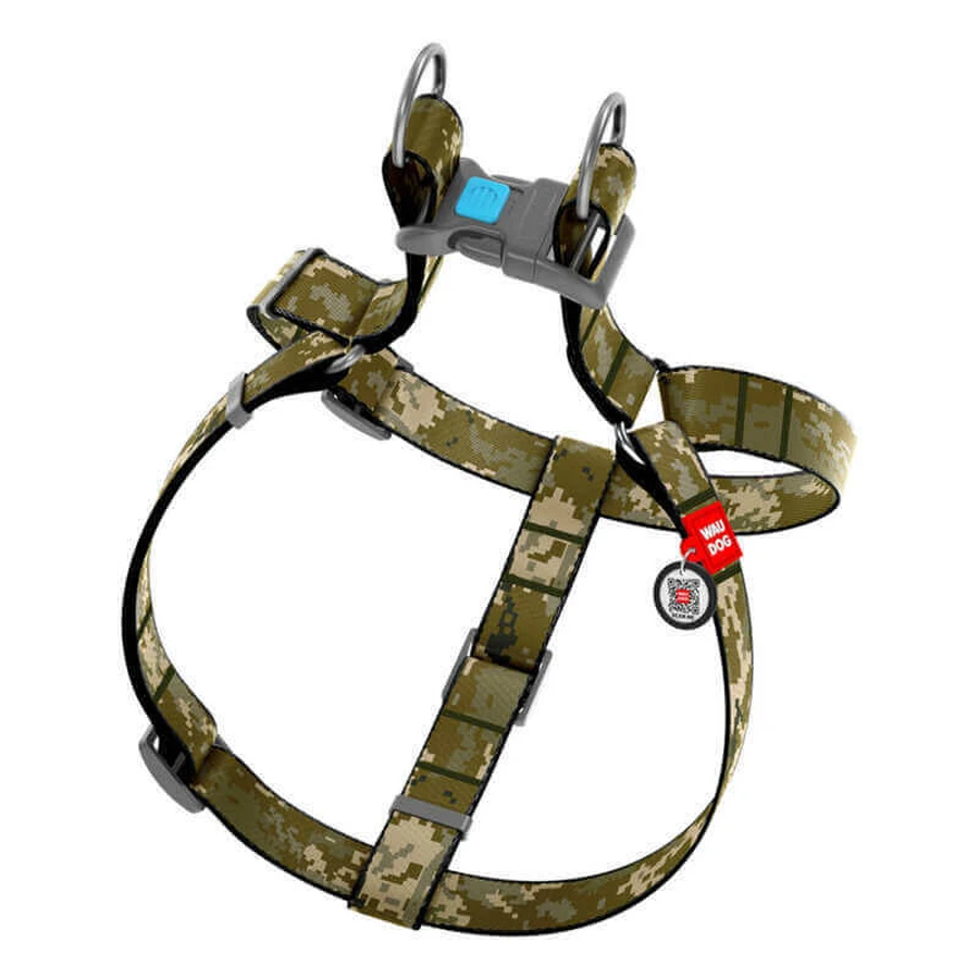 Collar (Коллар) Waudog Nylon - Шлей для собак с рисунком 'Милитари' и QR паспортом, пластиковый фастекс 1,5х40-55 см: цены и характеристики
