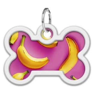 Collar (Коллар) Waudog Smart ID - Адресник для собак та котів металевий з QR паспортом, малюнок 'Банани на рожевому' 30 мм