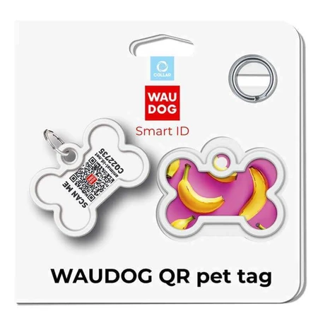 Collar (Коллар) Waudog Smart ID - Адресник для собак та котів металевий з QR паспортом, малюнок 'Банани на рожевому' 30 мм: ціни та характеристики