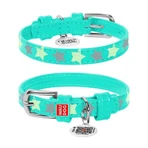 Collar (Коллар) Waudog Glamour – Нашийник шкіряний з QR паспортом для собак, візерунок 'Зірочка' світиться/світловідбиваючий 1,2x21-29 см (Ментоловий): ціни та характеристики