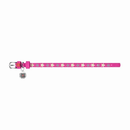 Collar (Коллар) Waudog Glamour – Нашийник шкіряний з QR паспортом для собак, візерунок 'Зірочка' світиться/світловідбиваючий 1,2x21-29 см (Рожевий): ціни та характеристики
