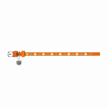 Collar (Коллар) Waudog Glamour – Нашийник шкіряний з QR паспортом для собак, візерунок 'Зірочка' світиться/світловідбиваючий 3,5х46-60 см (Помаранчевий): ціни та характеристики