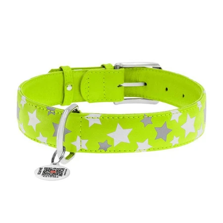 Collar (Коллар) Waudog Glamour – Ошейник кожаный с QR паспортом для собак, узор 'Звездочка' светящийся/светоотражающий 2x30-39 см (Салатовый): цены и характеристики
