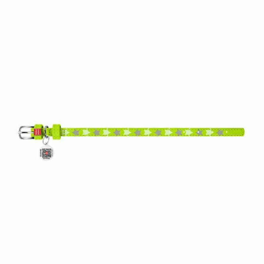 Collar (Коллар) Waudog Glamour – Ошейник кожаный с QR паспортом для собак, узор 'Звездочка' светящийся/светоотражающий 2x30-39 см (Салатовый): цены и характеристики