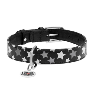 Collar (Коллар) Waudog Glamour – Нашийник шкіряний з QR паспортом для собак, візерунок 'Зірочка' світиться/світловідбиваючий 1,5x27-36 см (Чорний)