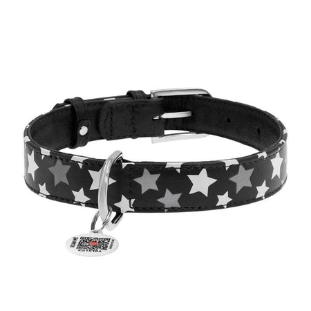 Collar (Коллар) Waudog Glamour – Нашийник шкіряний з QR паспортом для собак, візерунок 'Зірочка' світиться/світловідбиваючий 1,5x27-36 см (Чорний): ціни та характеристики