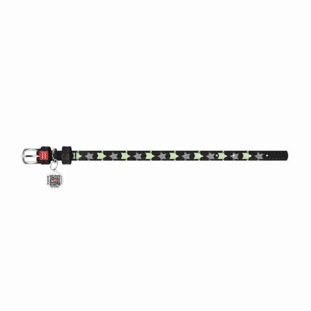 Collar (Коллар) Waudog Glamour – Нашийник шкіряний з QR паспортом для собак, візерунок 'Зірочка' світиться/світловідбиваючий 2x30-39 см (Чорний): ціни та характеристики