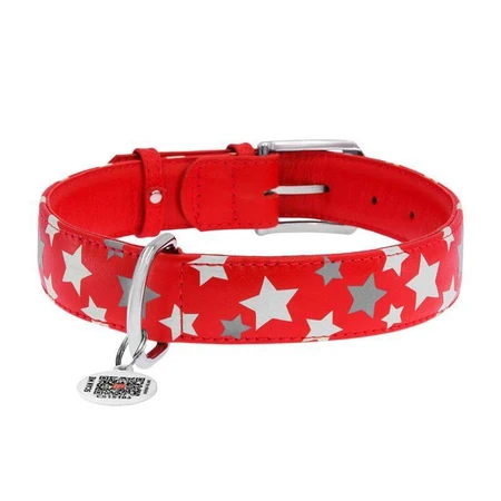 Collar (Коллар) Waudog Glamour – Ошейник кожаный с QR паспортом для собак, узор 'Звездочка' светящийся/светоотражающий 2x30-39 см (Красный): цены и характеристики
