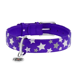 Collar (Коллар) Waudog Glamour – Нашийник шкіряний з QR паспортом для собак, візерунок 'Зірочка' світиться/світловідбиваючий 1,5x27-36 см (Фіолетовий)