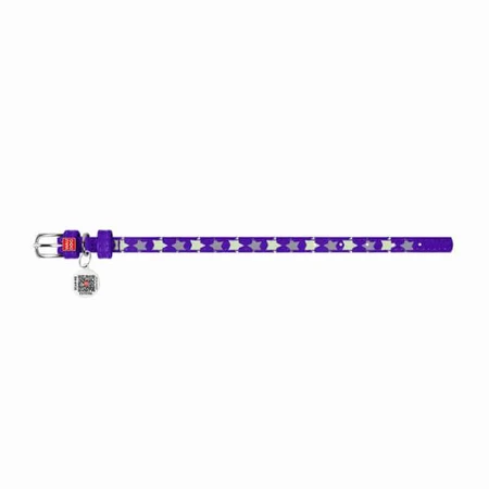Collar (Коллар) Waudog Glamour – Нашийник шкіряний з QR паспортом для собак, візерунок 'Зірочка' світиться/світловідбиваючий 1,5x27-36 см (Фіолетовий): ціни та характеристики