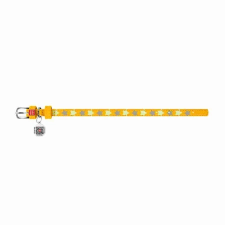Collar (Коллар) Waudog Glamour – Нашийник шкіряний з QR паспортом для собак, візерунок 'Зірочка' світиться/світловідбиваючий 1,2x21-29 см (Жовтий): ціни та характеристики