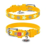 Collar (Коллар) Waudog Glamour – Нашийник шкіряний з QR паспортом для собак, візерунок 'Зірочка' світиться/світловідбиваючий 2,5х38-49 см (Жовтий): ціни та характеристики
