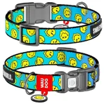 Collar Waudog Nylon - Нашийник нейлоновий з малюнком "Смайли на блакитному" і QR паспортом для собак S (1,5х25-35 см) (Різнокольоровий): ціни та характеристики