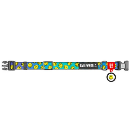Collar Waudog Nylon - Нашийник нейлоновий з малюнком "Смайли на блакитному" і QR паспортом для собак М (2х28-40 см) (Різнокольоровий): ціни та характеристики
