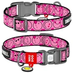 Collar Waudog Nylon - Нашийник нейлоновий з малюнком "Смайли на рожевому" і QR паспортом для собак S (1,5х25-25 см) (Різнокольоровий): ціни та характеристики