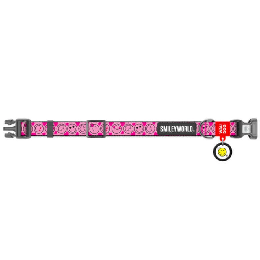 Collar Waudog Nylon - Нашийник нейлоновий з малюнком "Смайли на рожевому" і QR паспортом для собак XL (2,5х37-58 см) (Різнокольоровий): ціни та характеристики