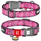 Collar Waudog Nylon - Нашийник нейлоновий з малюнком "Смайли на рожевому" і QR паспортом для собак М (2х28-40 см) (Різнокольоровий)