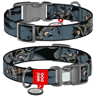 Collar Waudog Nylon - Нашийник нейлоновий з малюнком "Тінь Бетмена" і QR паспортом для собак М (2х28-40 см)