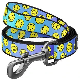 Collar Waudog Nylon - Повідець нейлоновий з малюнком "Смайли на блакитному" для собак М (2х122 см) (Різнокольоровий)