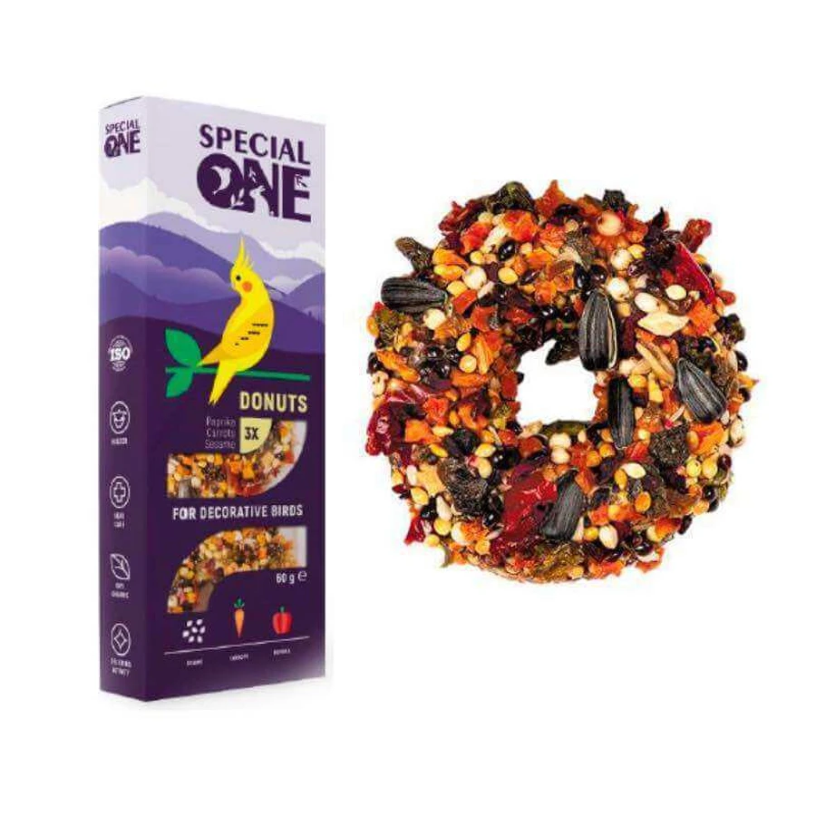 Special One Donuts Пончики Паприка, морква, кунжут для декоративних птахів, 60 г: ціни та характеристики