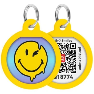 Collar Waudog Smart ID - Адресник металлический с рисунком "Смайлики на голубом" и QR паспортом для собак и кошек 25 мм (Разноцветный)