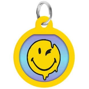 Collar Waudog Smart ID - Адресник металлический с рисунком "Смайлики на голубом" и QR паспортом для собак и кошек 30 мм (Разноцветный)