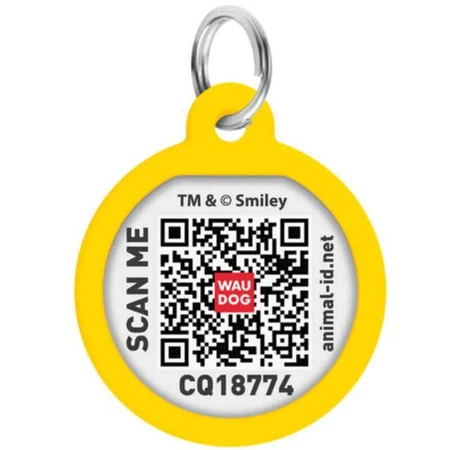 Collar Waudog Smart ID - Адресник металевий з малюнком "Смайли на блакитному" та QR паспортом для собак і котів 30 мм (Різнокольоровий): ціни та характеристики