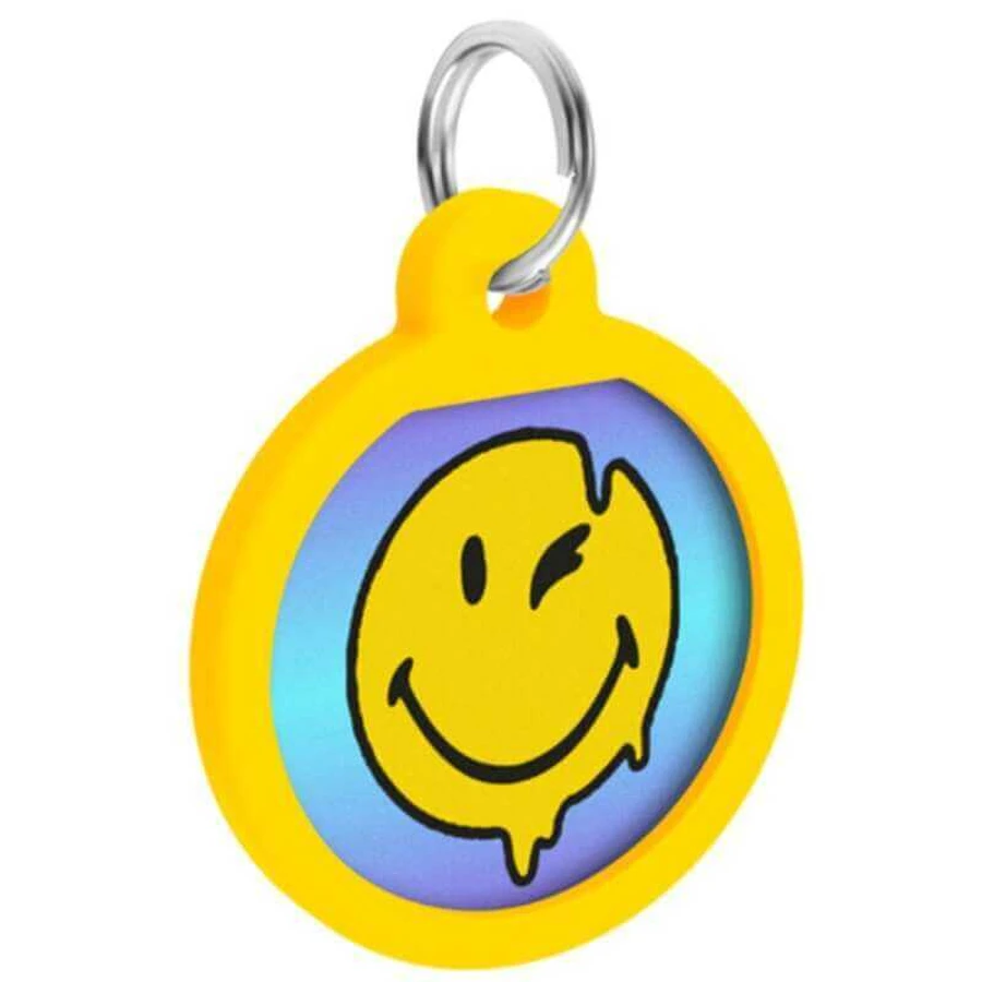 Collar Waudog Smart ID - Адресник металевий з малюнком "Смайли на блакитному" та QR паспортом для собак і котів 30 мм (Різнокольоровий): ціни та характеристики